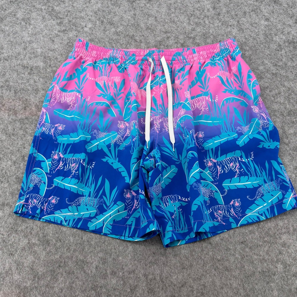 Chubbies Mens 2XL Pink Blue Ombre Tiger Leopard Print 7 Inch Inseam Swim Trunks